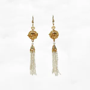 Auspicious Clouds Locket Ball and Pearl Tassel Earrings