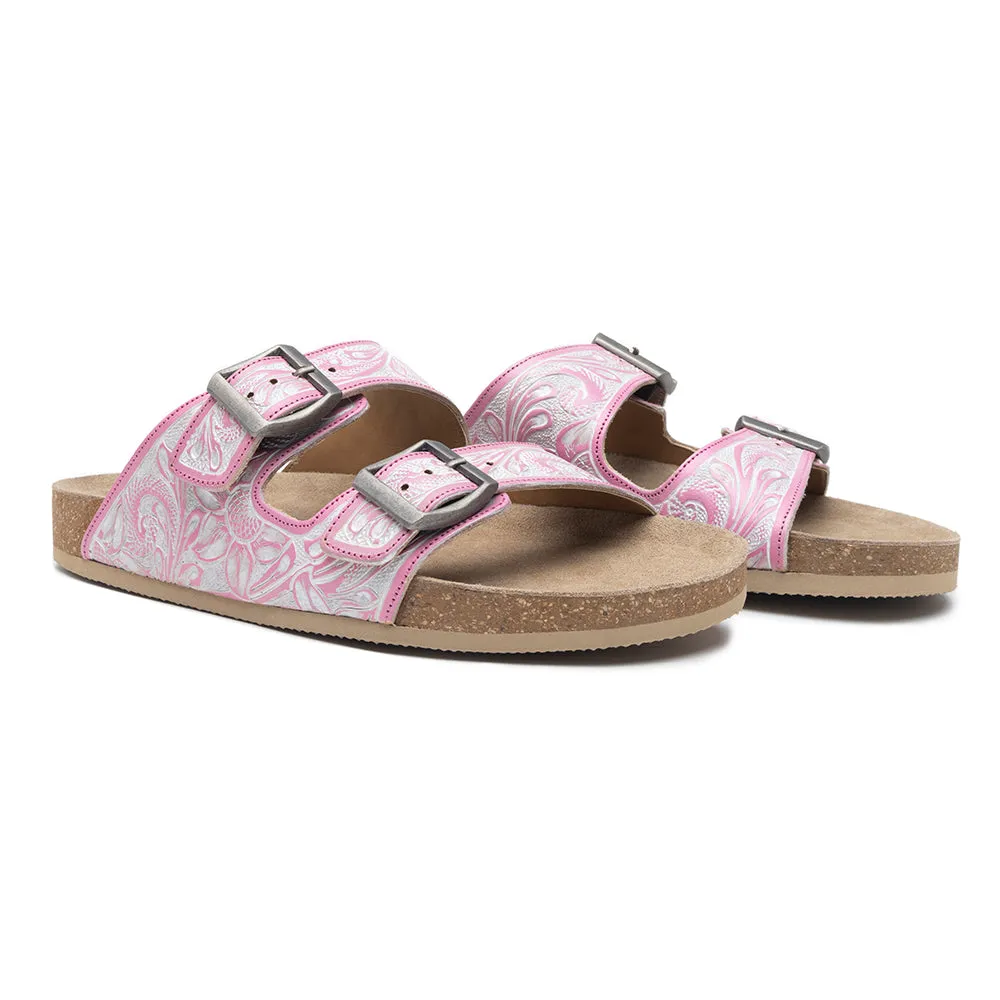 Blossom Glimmer Hand-tooled Sandals