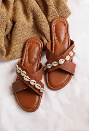 Brown Cowry Shell Strap Sliders