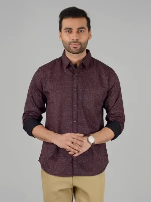 Brown Printed Slim Fit Casual Shirt | Greenfibre