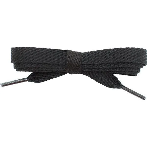 Cotton Flat 3/8" Laces Custom Length with Tip - Black (1 Pair Pack) Shoelaces