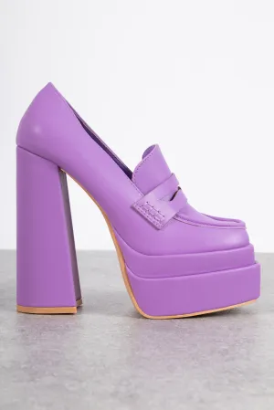 Daisy Street Double Platform Heeled Loafers in Purple