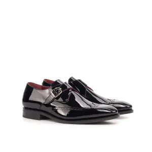 DapperFam Brenno in Black Men's Italian Patent Leather Single Monk