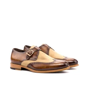 DapperFam Brenno in Camel / Cognac Men's Italian Suede & Hand-Painted Patina Single Monk