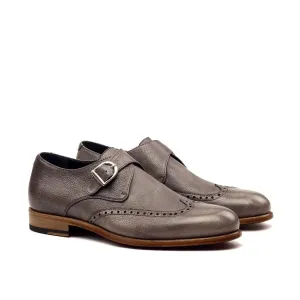 DapperFam Brenno in Grey Men's Italian Full Grain Leather Single Monk