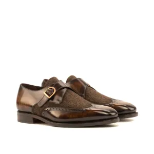 DapperFam Brenno in Herringbone / Brown Men's Sartorial & Hand-Painted Patina Single Monk