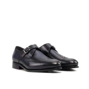 DapperFam Brenno in Navy Men's Italian Leather Single Monk