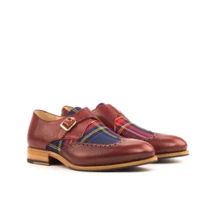 DapperFam Brenno in Red / Tartan Men's Sartorial & Italian Pebble Grain Leather Single Monk