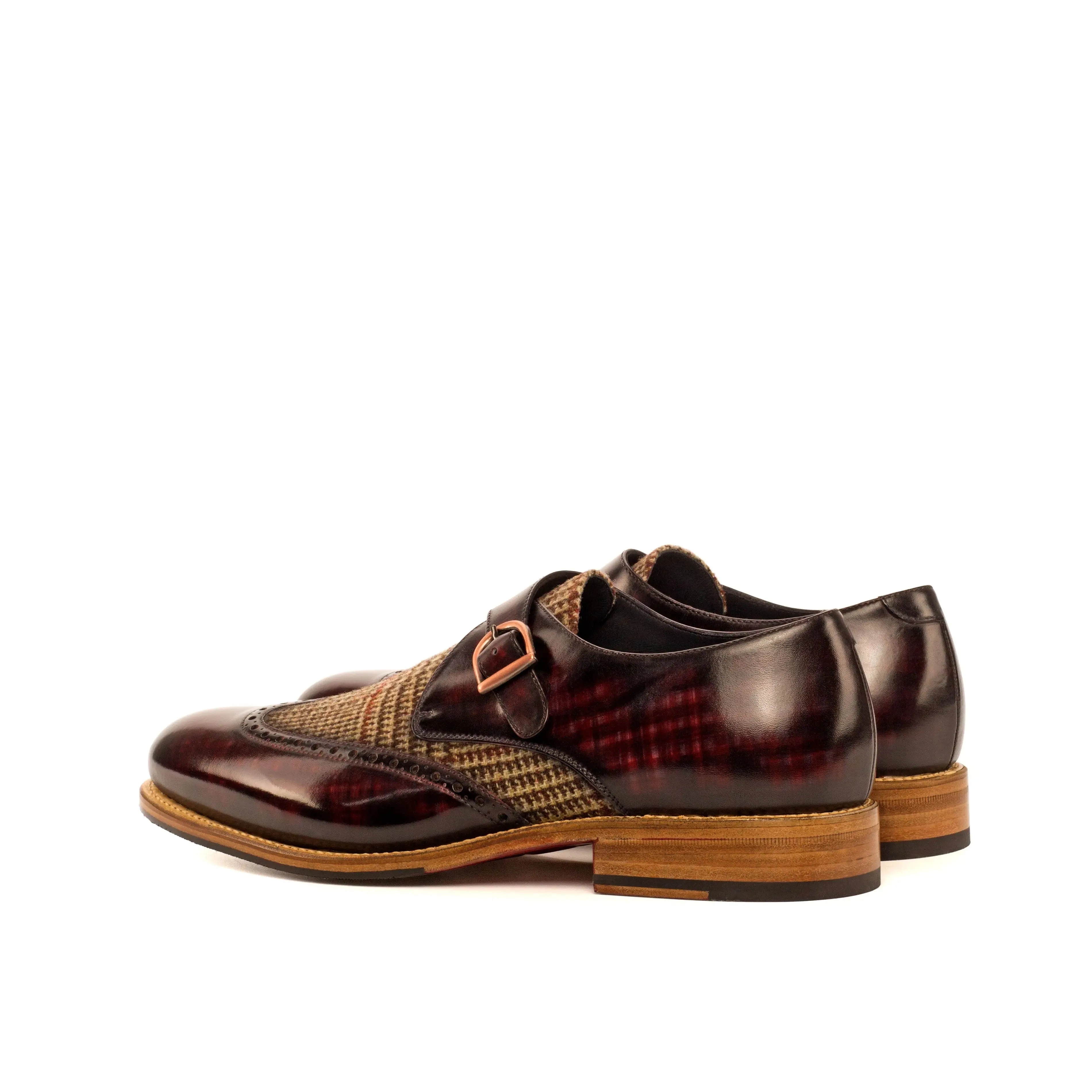 DapperFam Brenno in Tweed / Burgundy Men's Sartorial & Hand-Painted Patina Single Monk