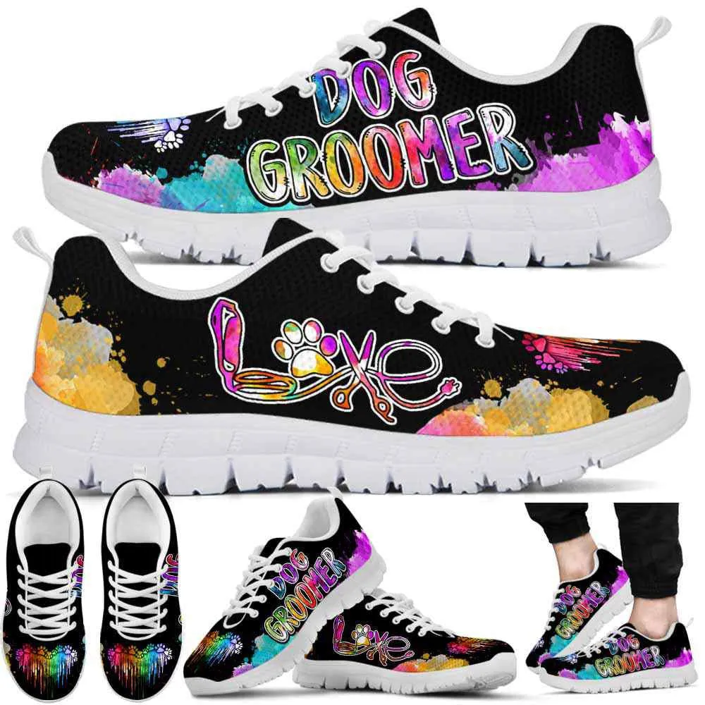 Dog Groomer Sneaker, Dog Groomer Watercolor Dripping Heart Sneakers Shoes, Best Running Shoes, Unique Gifts For Dog Lovers