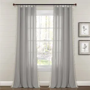 Faux Linen Tassel Window Curtain Panel