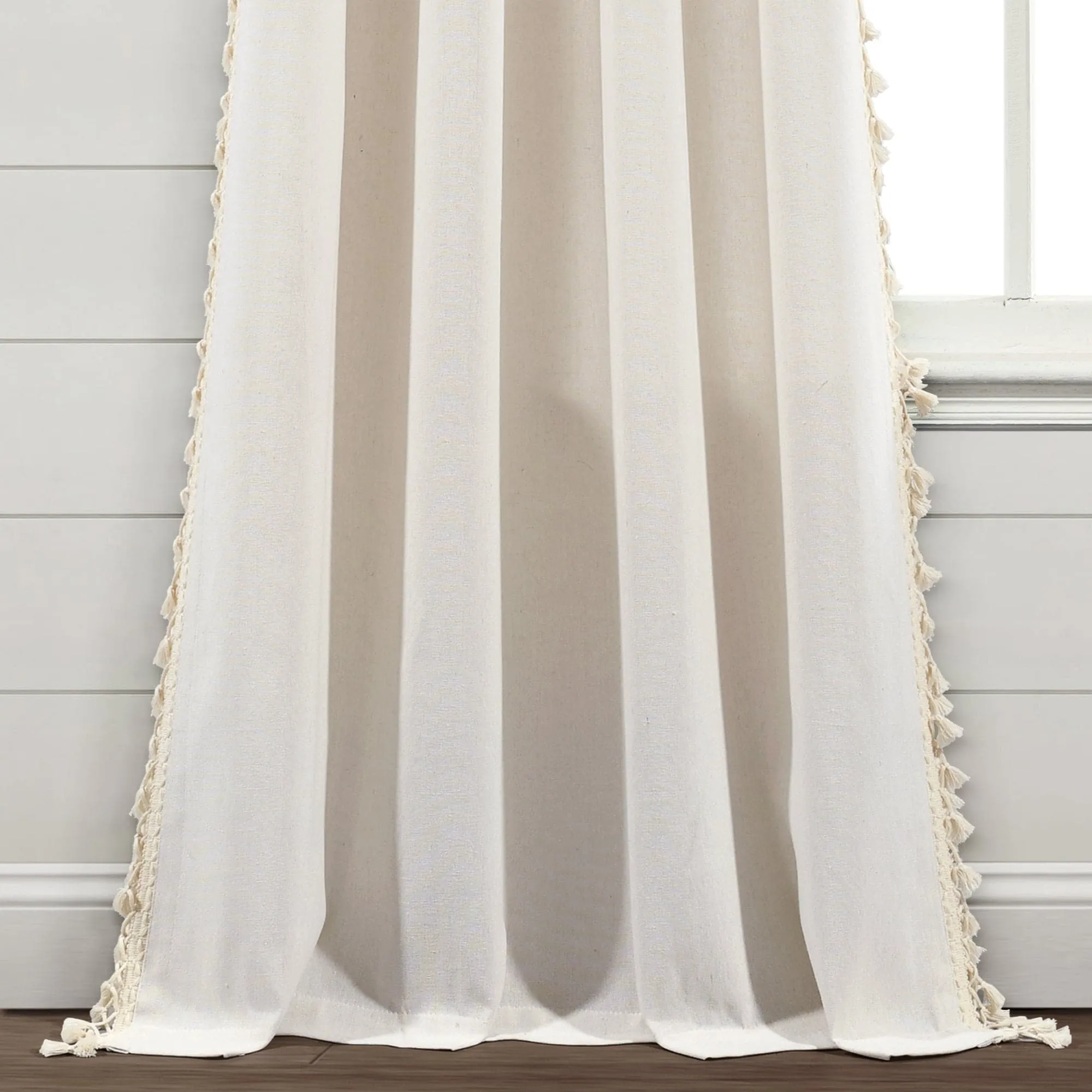 Faux Linen Tassel Window Curtain Panel