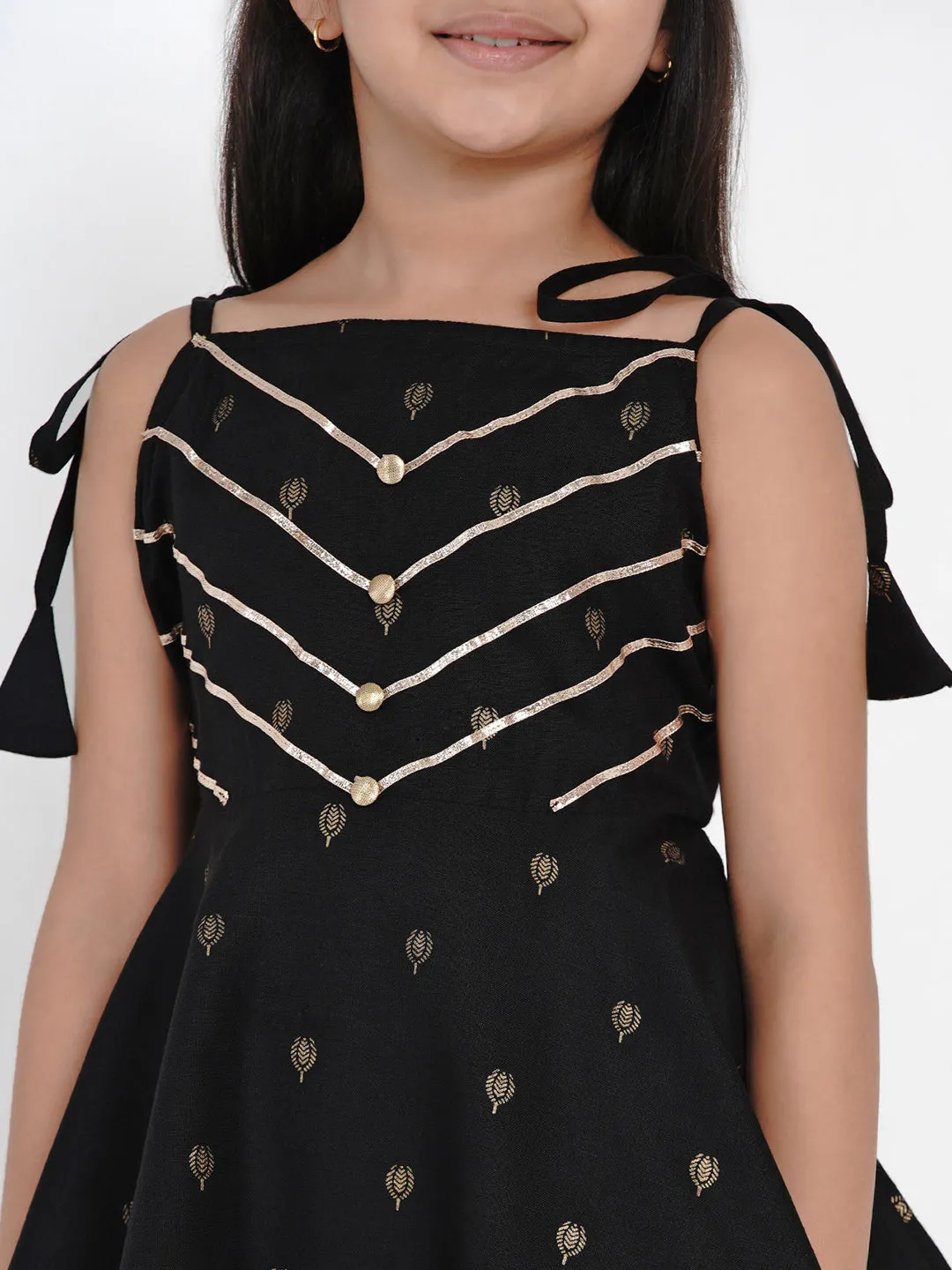 Girls Black Printed Kurti with Salwar