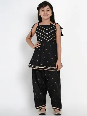 Girls Black Printed Kurti with Salwar