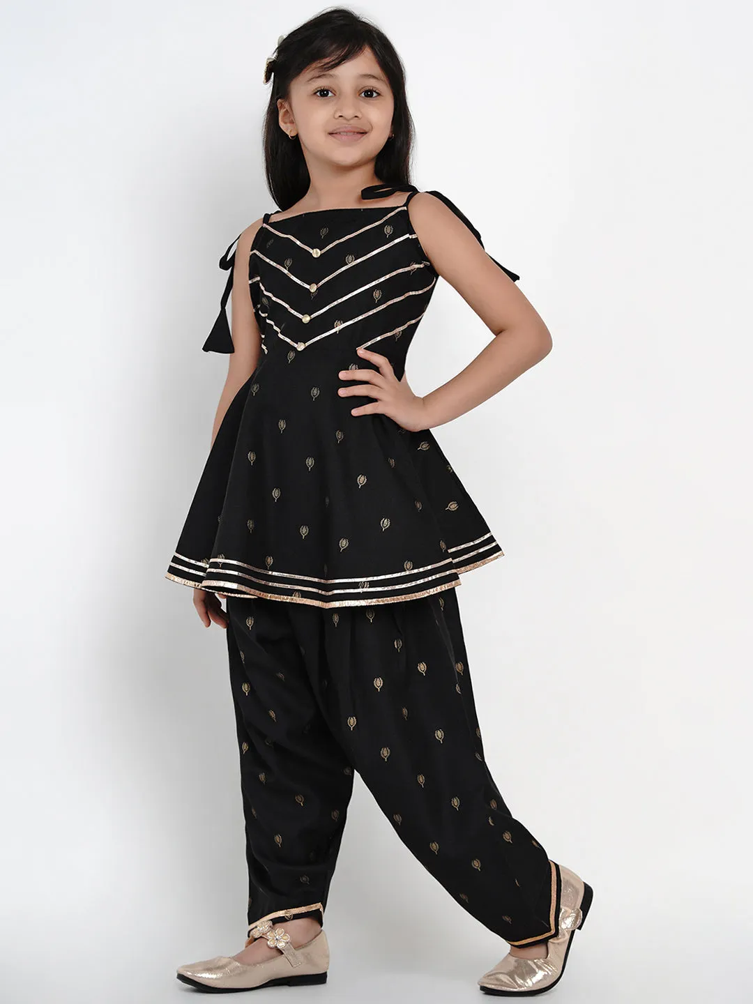 Girls Black Printed Kurti with Salwar