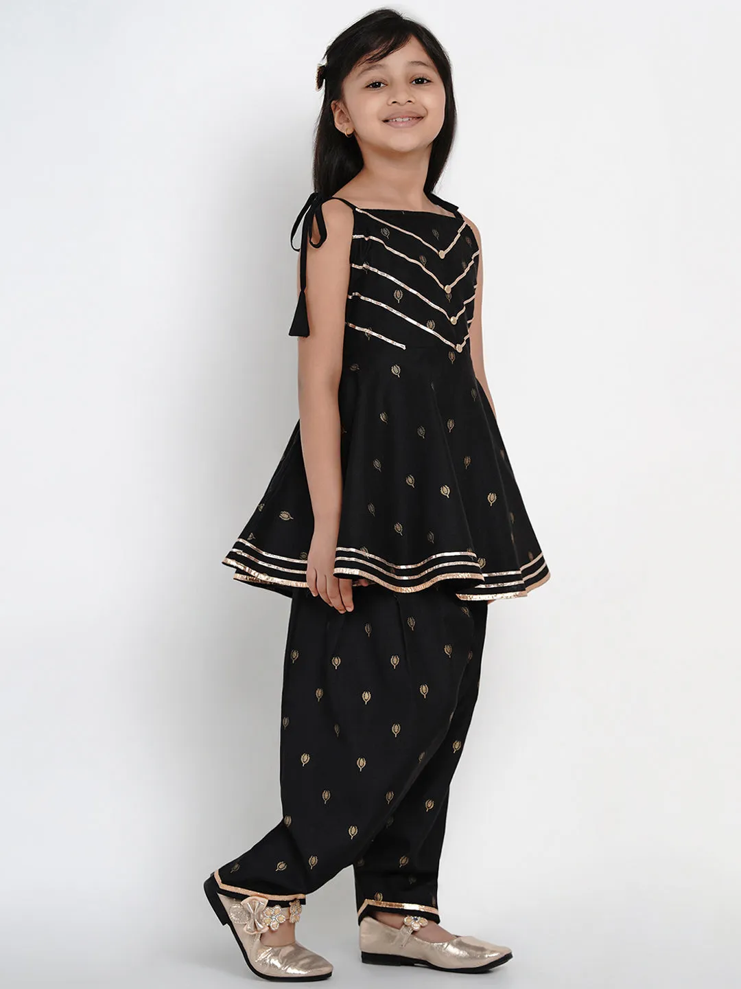 Girls Black Printed Kurti with Salwar