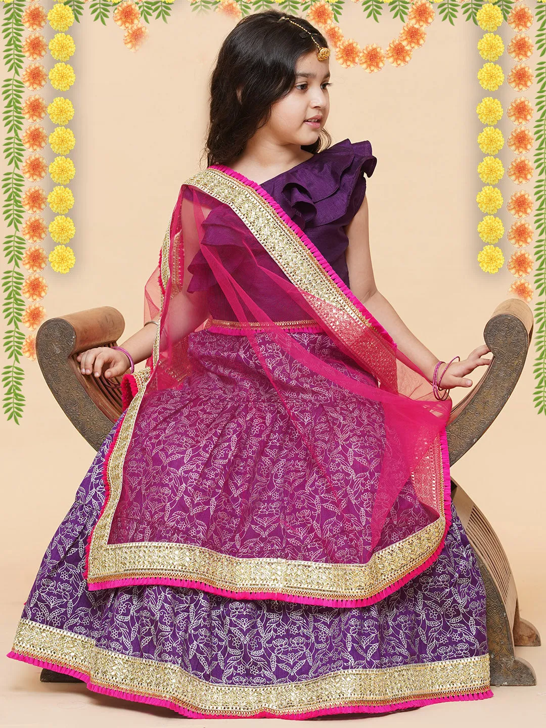 Girls Purple & Magenta Ready to Wear Lehenga & Blouse With Dupatta