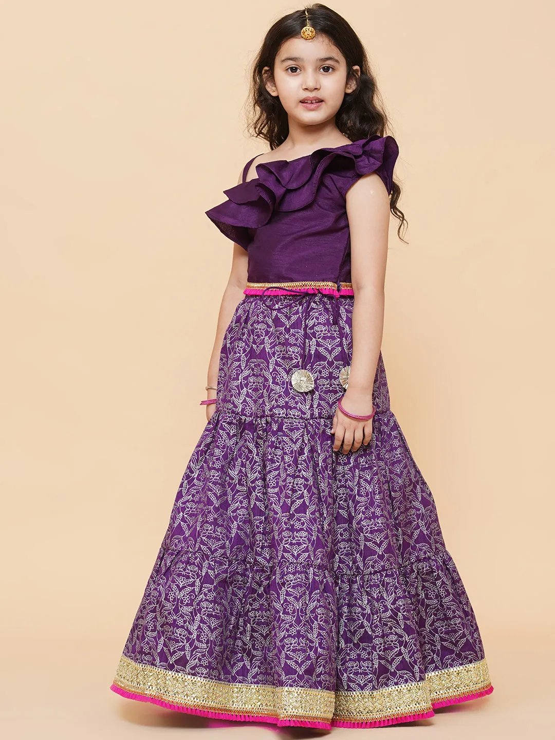 Girls Purple & Magenta Ready to Wear Lehenga & Blouse With Dupatta