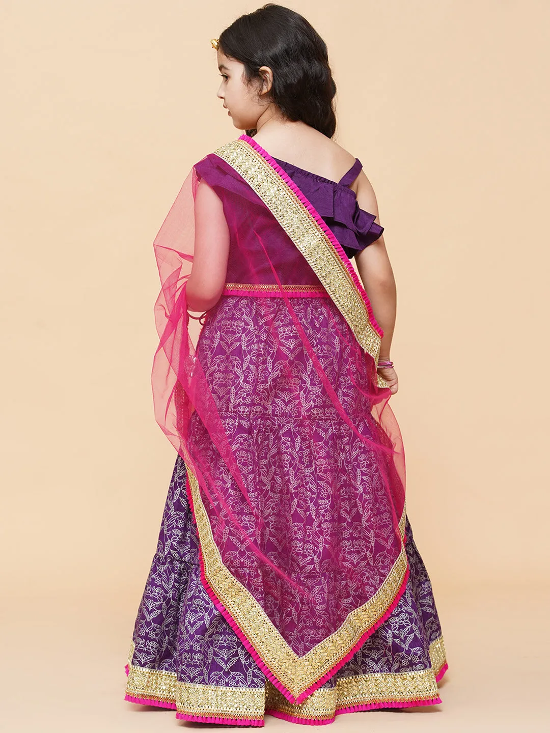 Girls Purple & Magenta Ready to Wear Lehenga & Blouse With Dupatta