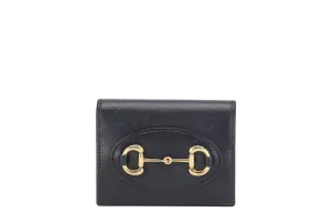 GUCCI 1955 HORSEBIT CARD CASE WALLET BLACK CALF LEATHER 621887 2149 GOLD HARDWARE