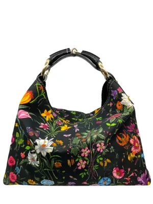 Gucci Floral Horsebit Canvas Large Hobo Bag - Chic Designer Tote with Signature Style