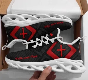 Jesus Faith Over Fear Running Sneakers Red And Black Max Soul Shoes - Christian Shoes For Men And Women