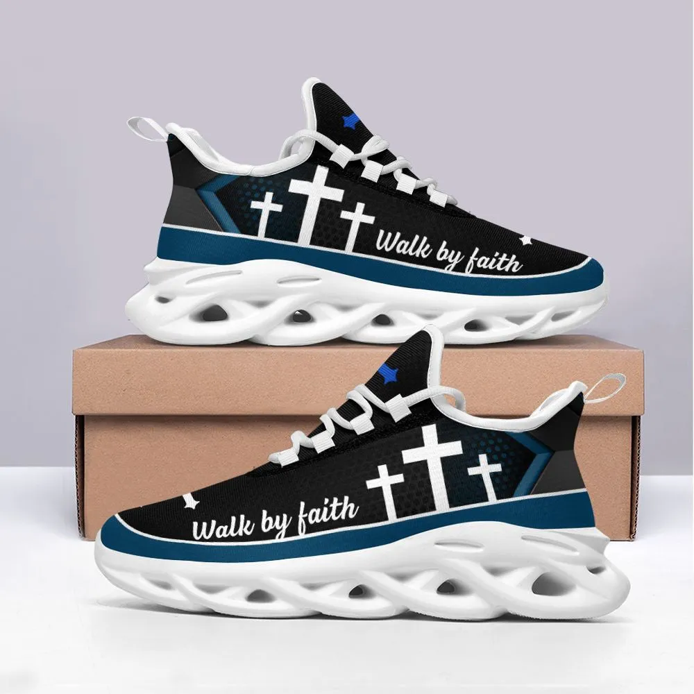 Jesus Walk By Faith Running Sneakers Blue 1 Max Soul Shoes - Christian Shoes For Men And Women