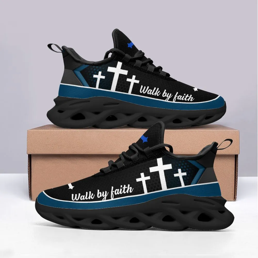 Jesus Walk By Faith Running Sneakers Blue 1 Max Soul Shoes - Christian Shoes For Men And Women