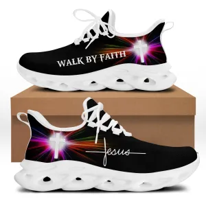 Jesus Walk By Faith Running Sneakers White Black 3 Max Soul Shoes - Christian Shoes For Men And Women