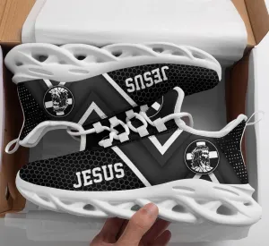 Jesus White And Black Running Sneakers Max Soul Shoes - Christian Shoes For Men And Women