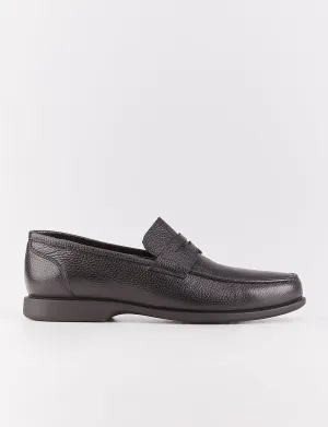 Men Black Genuine Leather Round Toe Penny Loafers