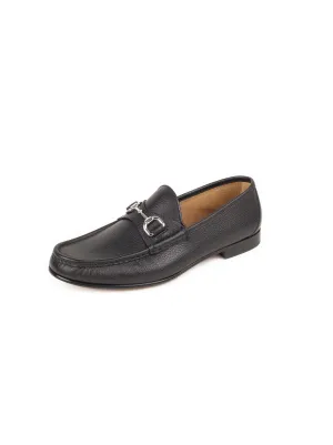 Elegant Black Pebbled Leather Horsebit Moccasin Loafers for Women